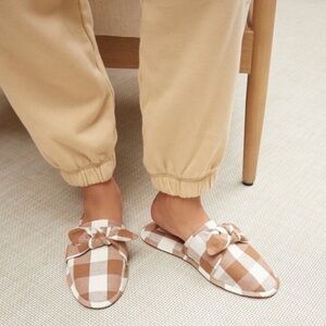 Loeffler Randall Frannie Tan and White Gingham Slippers